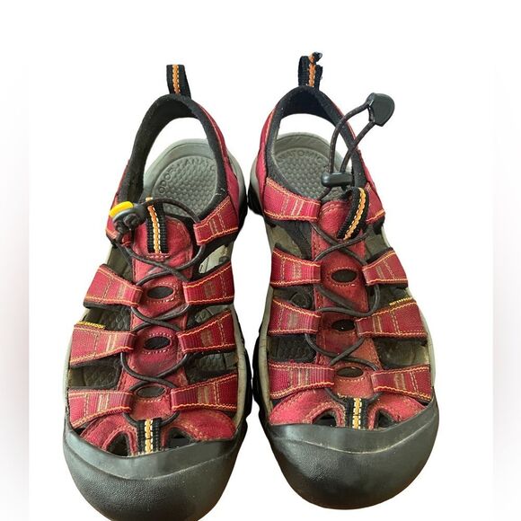 Keen Newport H2 Red Canvas Waterproof Leather Rugged Water Bungee Cord Sandals - Picture 3 of 11